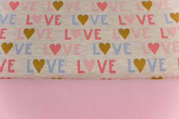 Stoffpaket Jersey "Love", beige meliert, rosa